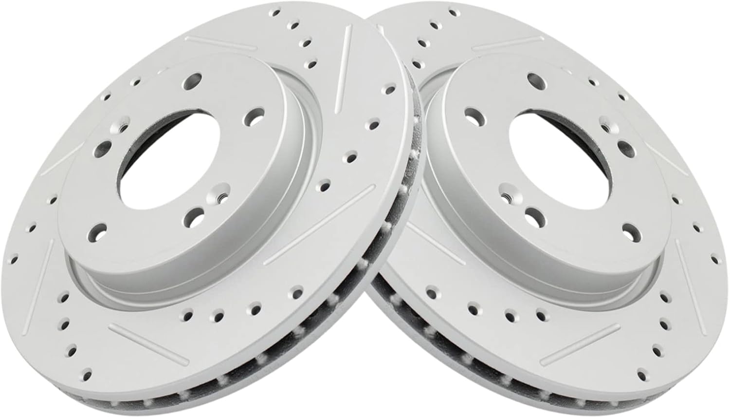 TRQ Performance Front Brake Pad and Rotor Set Ceramic Drilled Slotted G Coated Vented Rotors Compatible with 2007-2010 Hyundai Elantra