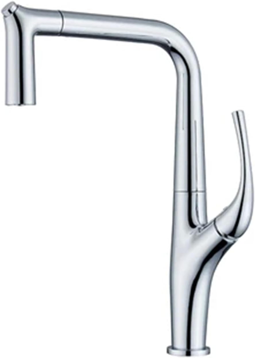 Kitchen Faucet Pull Out Single Lever Brass Rotation Hot and Cold Water Saving Decked Sink Mixer Tap(Chrome)
