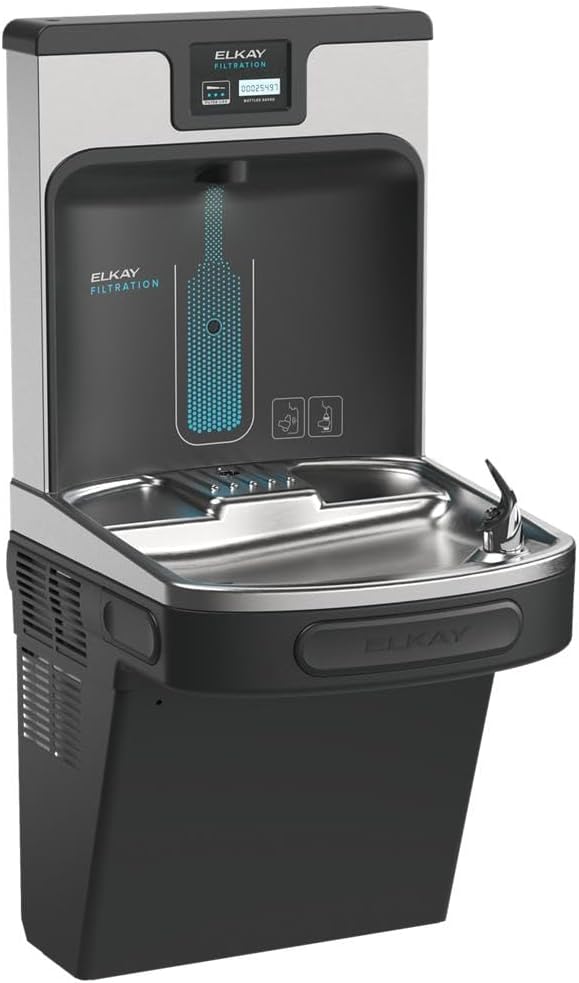 Elkay LZS8WSMP-W1 Enhanced Filtered Connected Bottle Filler & Single ADA Cooler Refrigerated Midnight Black Lead Reduction Drop Down Wrapper