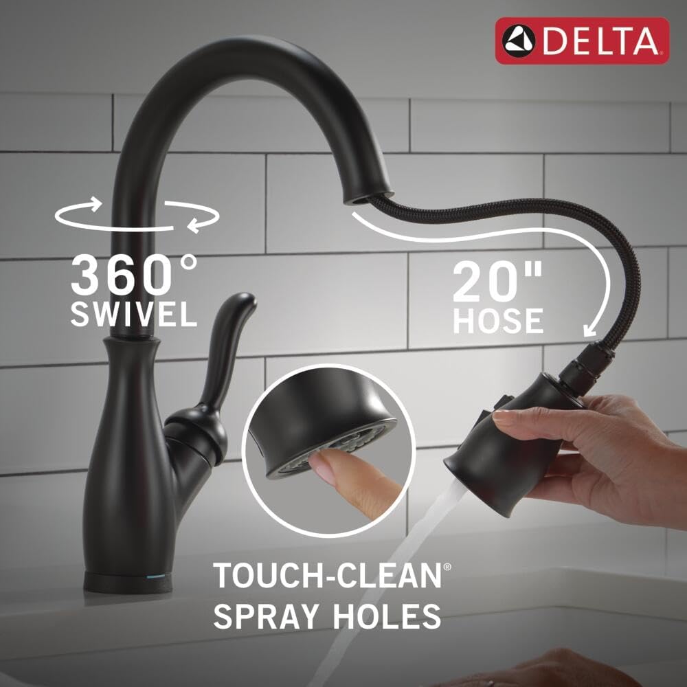 Delta Leland Matte Black Touch Kitchen Faucet with Pull Down Sprayer, Traditional Single Hole Touch On Kitchen Sink Faucet, Single Handle, Matte Black 9178T-BL-DST