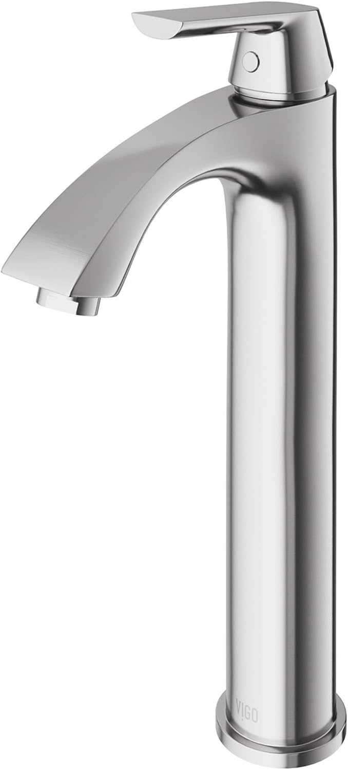 VIGO Linus Single-Handle Single-Hole Mount Vessel Bathroom Sink Faucet, 12-Inch, Brushed Nickel, Modern Design, Solid Brass, 1.2 GPM WaterSense & Ceramic Disc Valve, Corrosion-Resistant