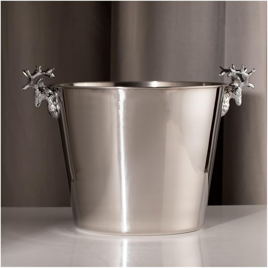 Iice Bucket, Stainless Steel Vertical Spiced Ice Bucket, Outdoor Bar Restaurant Ice Wine Dispenser, Shelf Included,Ice Bucket for Parties(Silver)