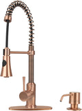 Akicon Copper Kitchen Faucet with Soap Dispenser, Single Handle Solid Brass High Arc Pull Down Sprayer Head Kitchen Sink Faucets with Deck Plate