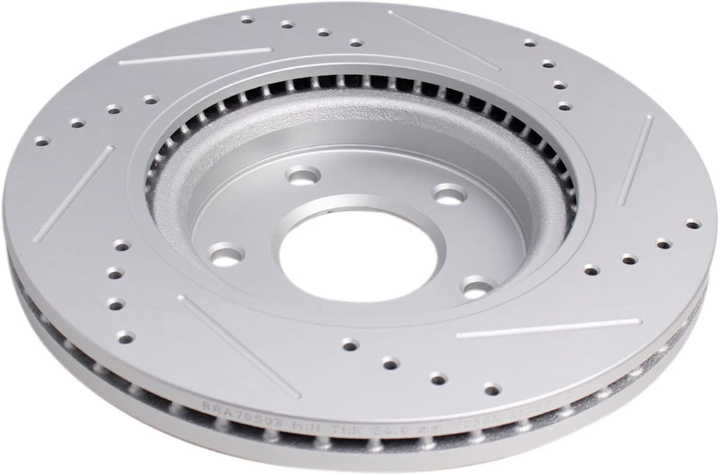 TRQ Performance Front Ceramic Brake Pad and Rotor Set Coated Drilled Slotted Compatible with 11-13 Nissan Juke, 14-17 Nissan Juke S SV SL Nismo, 17-19 Sentra SR Turbo Nismo
