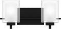 Quoizel Kolt Modern Vanity Lights, 2-Light, 18 Inch Matte Black Bathroom Lighting Fixtures Over Mirror, Sandblasted Inner Glass, 100 W A19 Bulb, Wall Mount Light for Bathrooms, Kitchen or Hallway