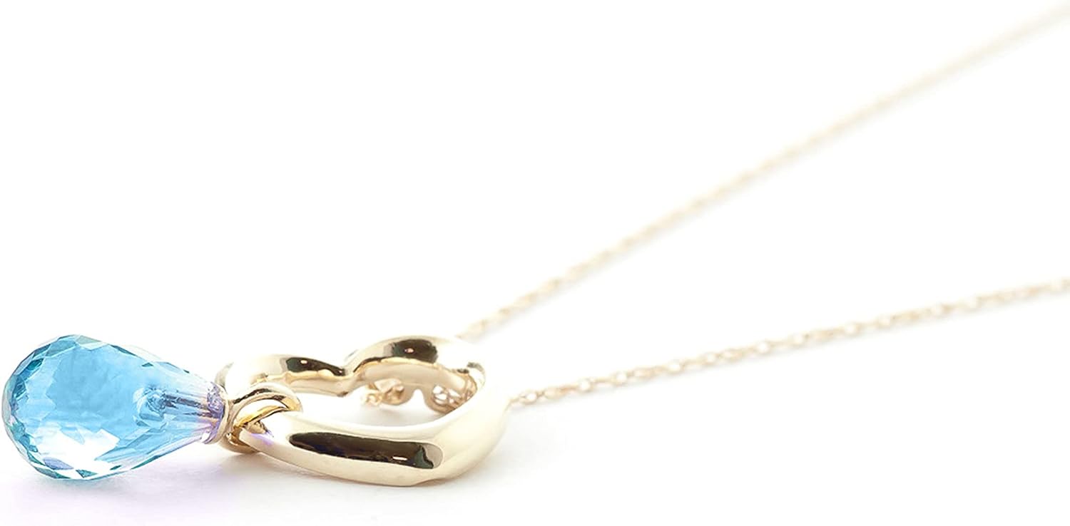 Galaxy Gold GG 14K Gold Open Heart with Genuine Blue Topaz Drop Pendant Necklace