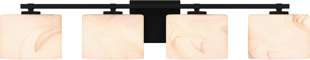 Quoizel Mather Bath Vanity Lights, 32 Inch 4-Light Lighting Fixtures Over Mirror, Matte Black with Marbled Glass Shade, 40W G9 Base Bulbs, Transitional Wall Mount Light for Bathrooms, Dresser or Sink