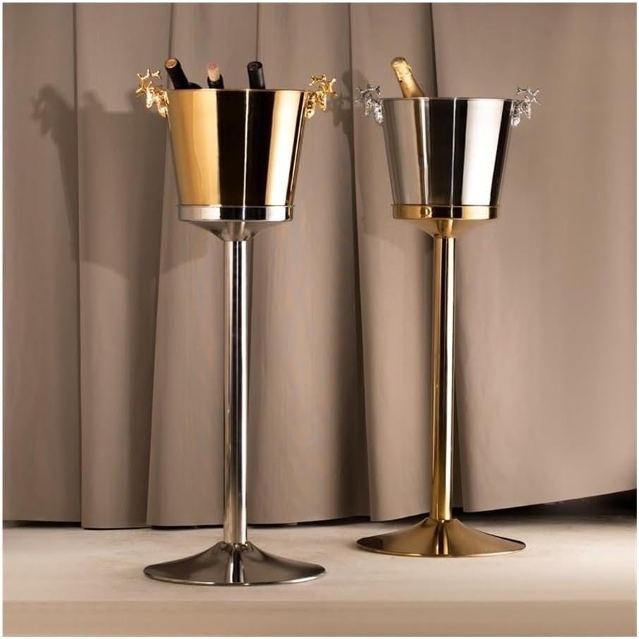 Iice Bucket, Stainless Steel Vertical Spiced Ice Bucket, Outdoor Bar Restaurant Ice Wine Dispenser, Shelf Included,Ice Bucket for Parties(Silver)