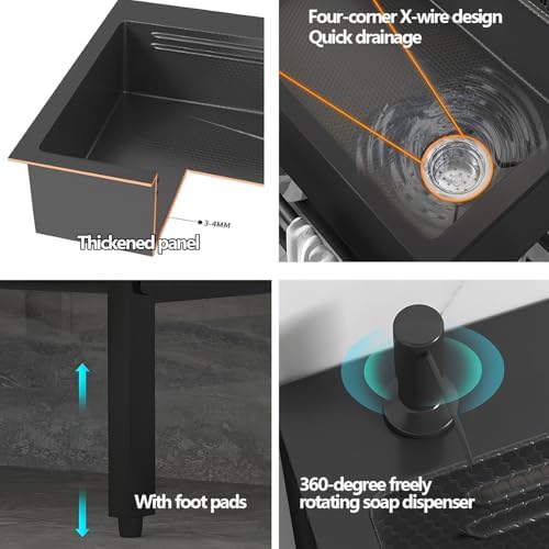 Freestanding 304 Stainless Steel Outdoor Utility Sink, Single Bowl with 360° Hot & Cold Water Faucet, Soap Dispenser - Perfect for Kitchen, Garden, Garage & Restaurants