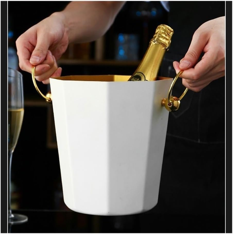 Ice Bucket, Home Wine Champagne Bucket Stainless Steel Ice Bucket Commercial Bar Beer Ice Keep Cold Bucket Ice Buckets for Parties(White)