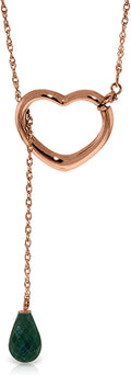 Galaxy Gold GG 14K Yellow, White, Rose Gold Open Heart with Genuine Emerald Drop Pendant Necklace