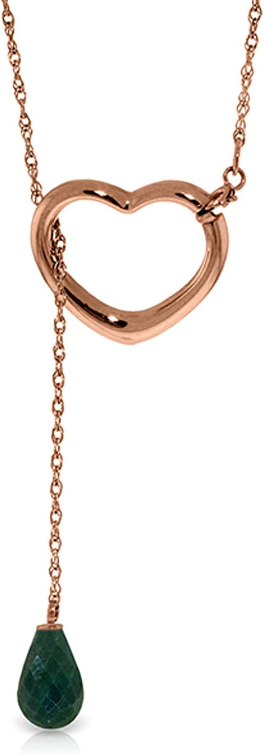 Galaxy Gold GG 14K Yellow, White, Rose Gold Open Heart with Genuine Emerald Drop Pendant Necklace