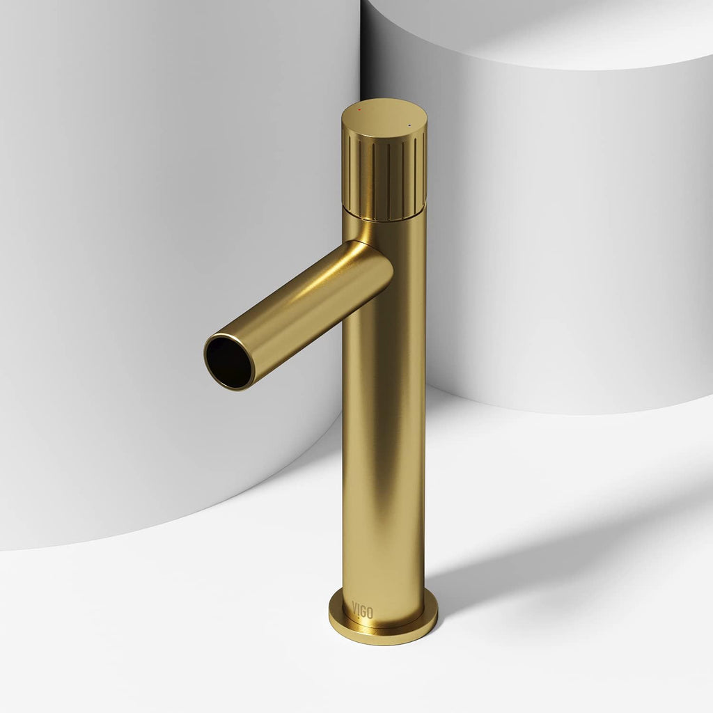 VIGO Ashford Single-Handle Single-Hole Mount Vessel Bathroom Sink Faucet, 11-Inch, Matte Brushed Gold, Modern Design, Solid Brass, 1.2 GPM WaterSense & Ceramic Disc Valve, Corrosion-Resistant
