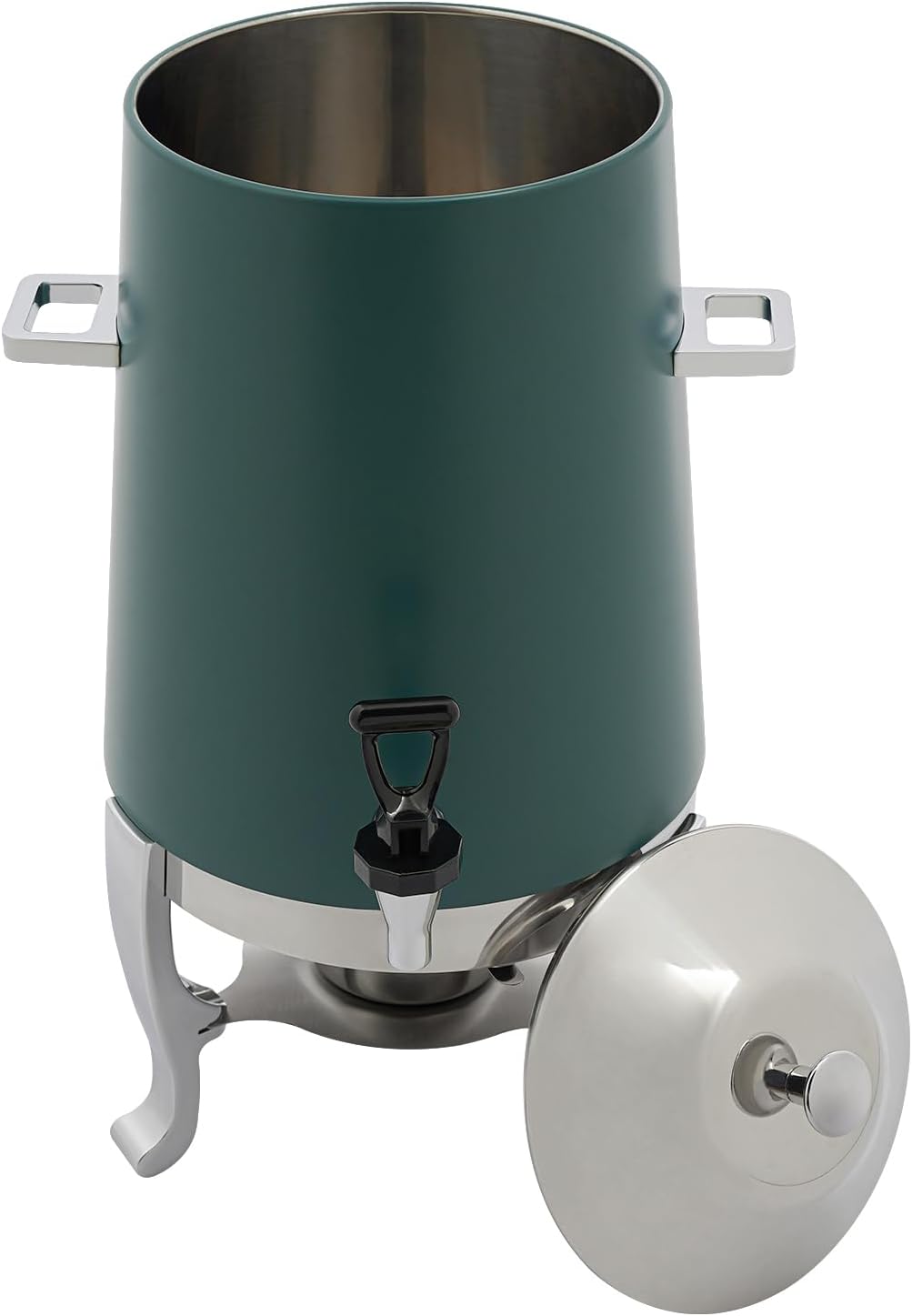 Coffee Urn With Fuel Holder, 3.5 Gallon/13L Stainless Steel Beverage Dispensers for Coffee Tea Hot Water, Hot Drink Dispenser with Stand, Chafer Urn with Spigot for Parties Catering (Green)