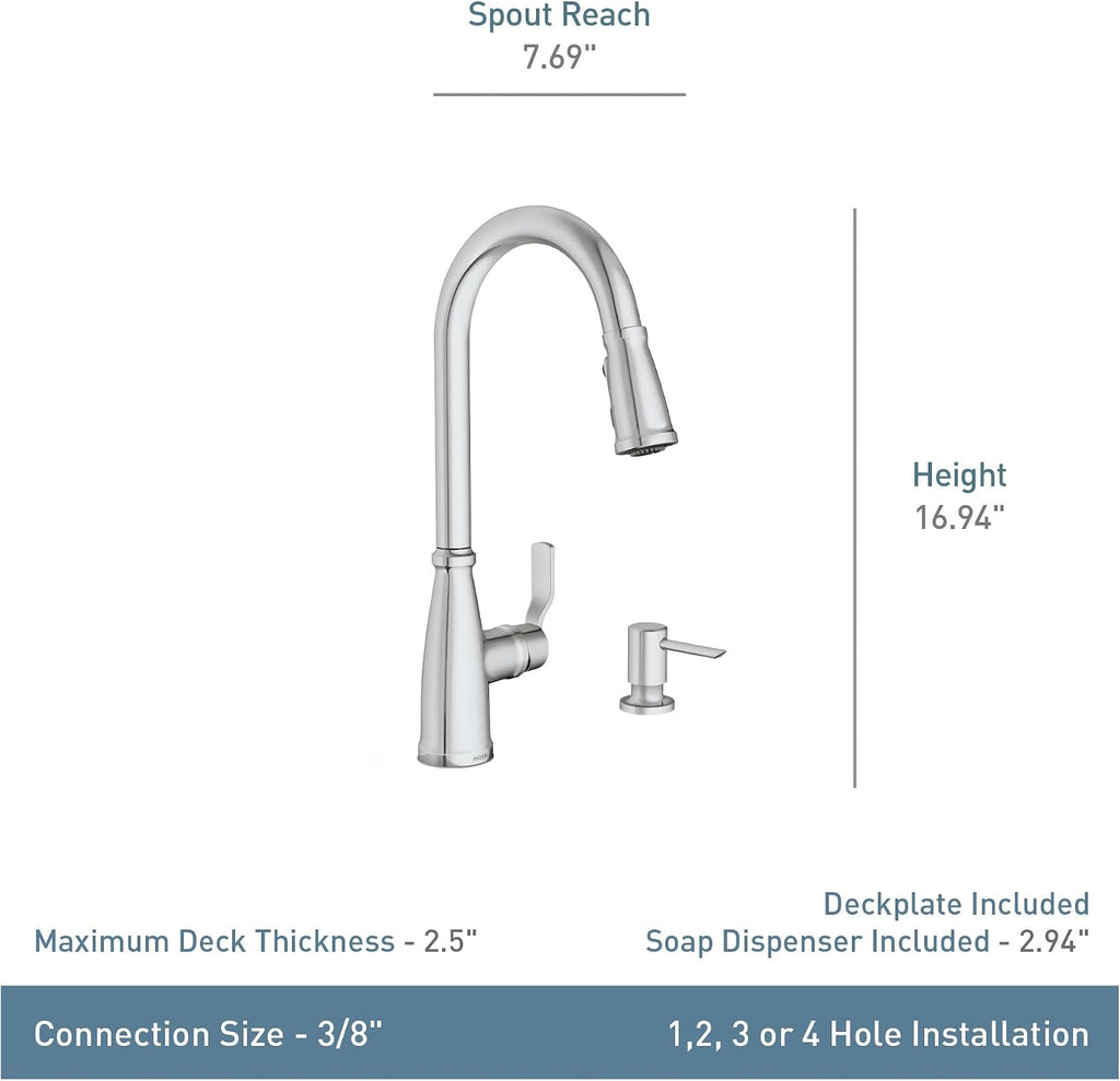 Moen 87071BZG Nolia One-Handle Pull-Down Kitchen Faucet with Power Boost, Soap Dispenser Included, High Arc, 1 or 3 Hole Installation, Brushed Gold