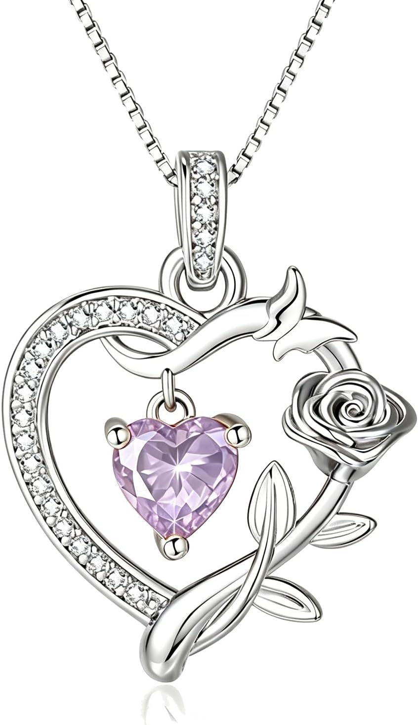 HeartMelody Heart Necklaces for Women Gold,14k 18K White Gold Plated Dainty Rose Butterfly Necklace with Garnet Birthstone Pendant Necklace Everyday Jewelry Birthday Christmas Gifts for Women Mom Her