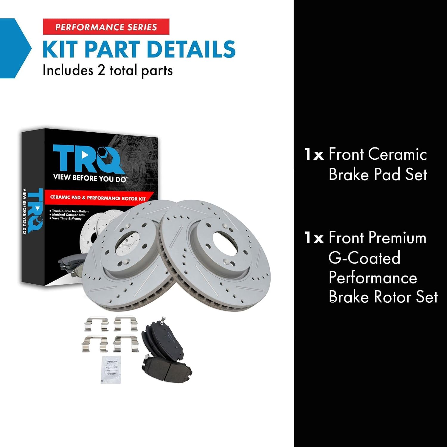 TRQ Performance Front Ceramic Brake Pad and Rotor Set Coated Drilled Slotted Compatible with 2008-2010 Hyundai Sonata V6 3.3L 2006 Hyundai Sonata V6 3.3L 2007 Limited 2007 SE