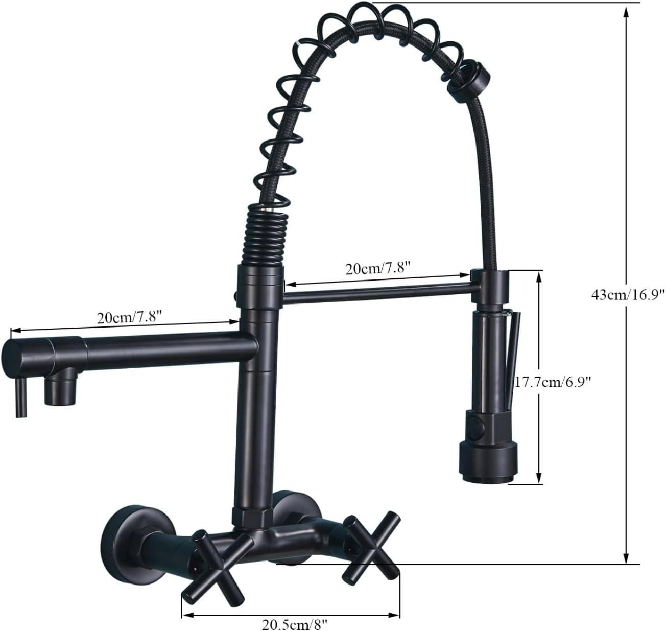 Wall-Mounted Spring Kitchen Faucet Pull Down Spray Nozzle Dual Handle 360 Rotation Hot and Cold Water Mixer Tap(Brushed Nickel)