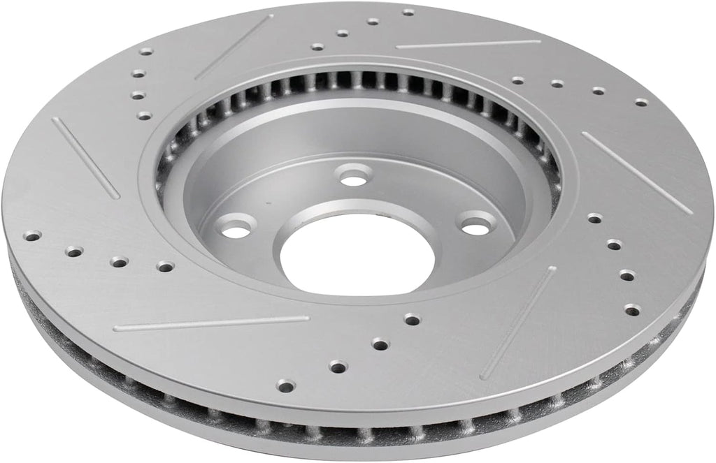 TRQ Performance Front Brake Pad and Rotor Set Ceramic Vented Coated Drilled Slotted Rotors Compatible with 2014-2018 Mazda 3 2016-2018 CX-3