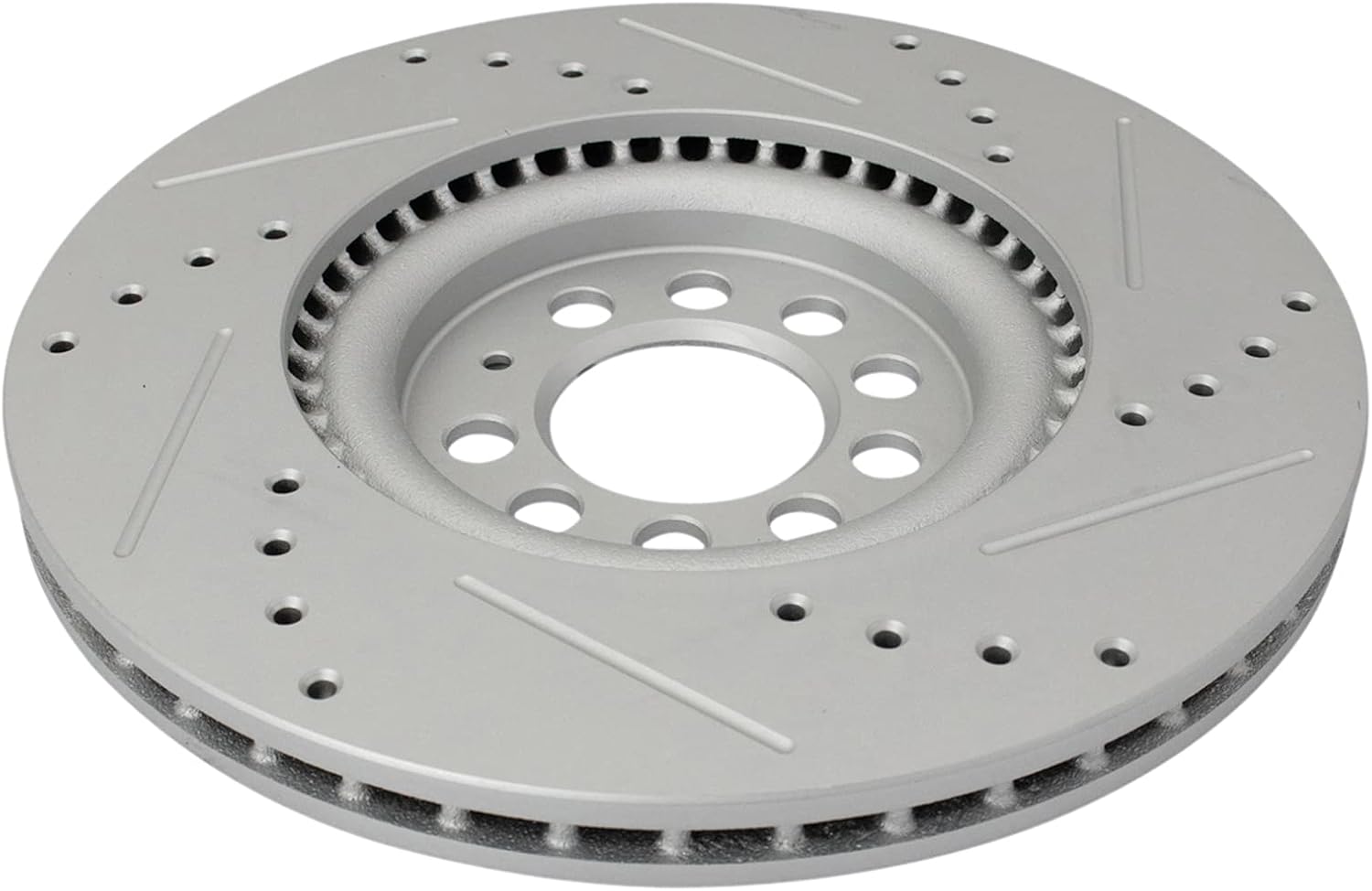TRQ Performance Front Brake Pad and Rotor Set Ceramic Slotted Drilled G-Coated Compatible with 2000-2006 Audi TT 2000-2006 TT Quattro 2002-2003 Volkswagen Golf