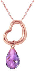 Galaxy Gold GG 14K Gold Open Heart with Genuine Purple Amethyst Drop Pendant Necklace