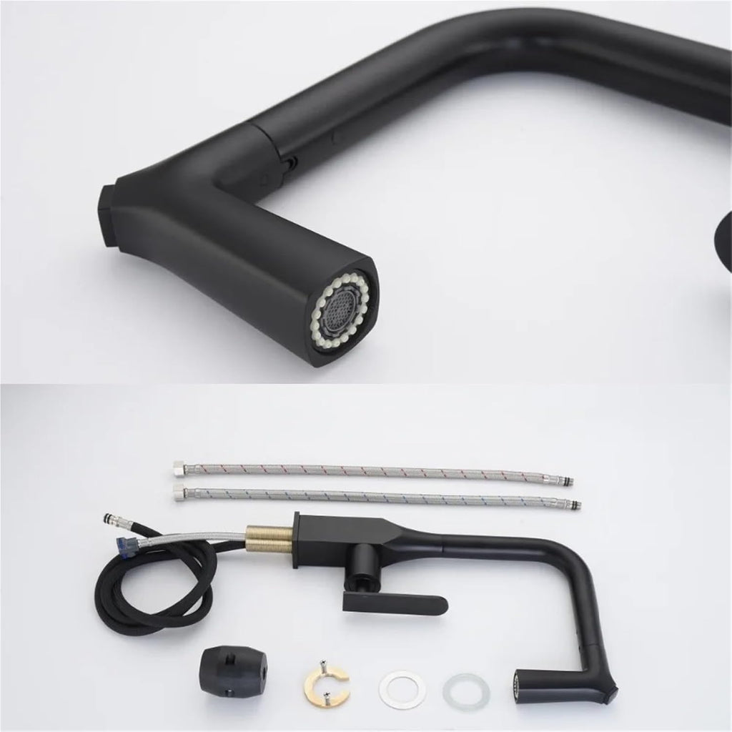 Kitchen Faucets Pull Out Kitchen Tap Single Handle Swivel 360 Degree Water Hot and Cold Mixer Tap(Black)