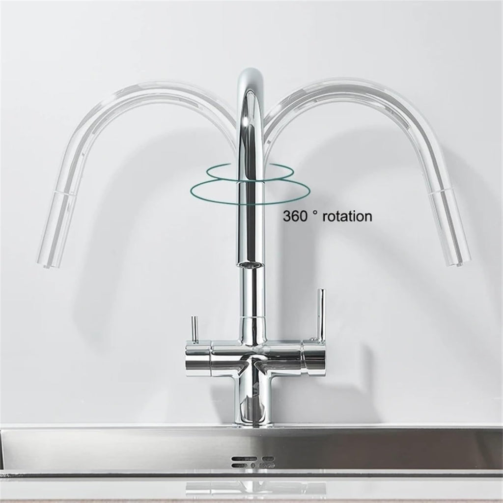 Kitchen Faucet 360 Degree Rotate Hot Cold Mixer Kitchen Taps Dual Handle Drinking Water Tap(Matte Black)