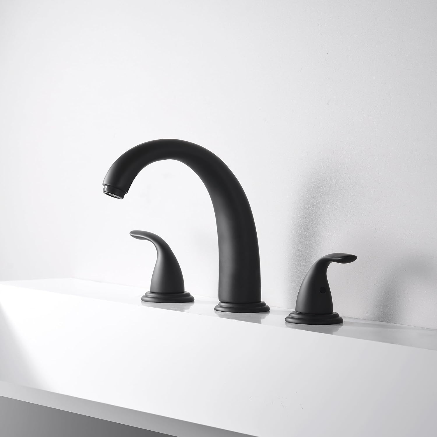 SUMERAIN Matte Black 3 Hole Deck Mounted Widespread Roman Tub Faucet Set with Valve, Classic