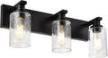 Vanity Lights 3-Lights Bathroom Light Fixtures Over Mirror in Black Finished, Bath Wall Lighting with Cylinder Seeded Glass