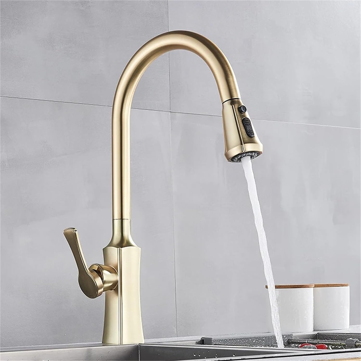 Kitchen Faucet Hot and Cold Water Mixer Faucet for Kitchen Pull Out Mixer Crane 2 Function Spout Brass Water Mixer(Black)