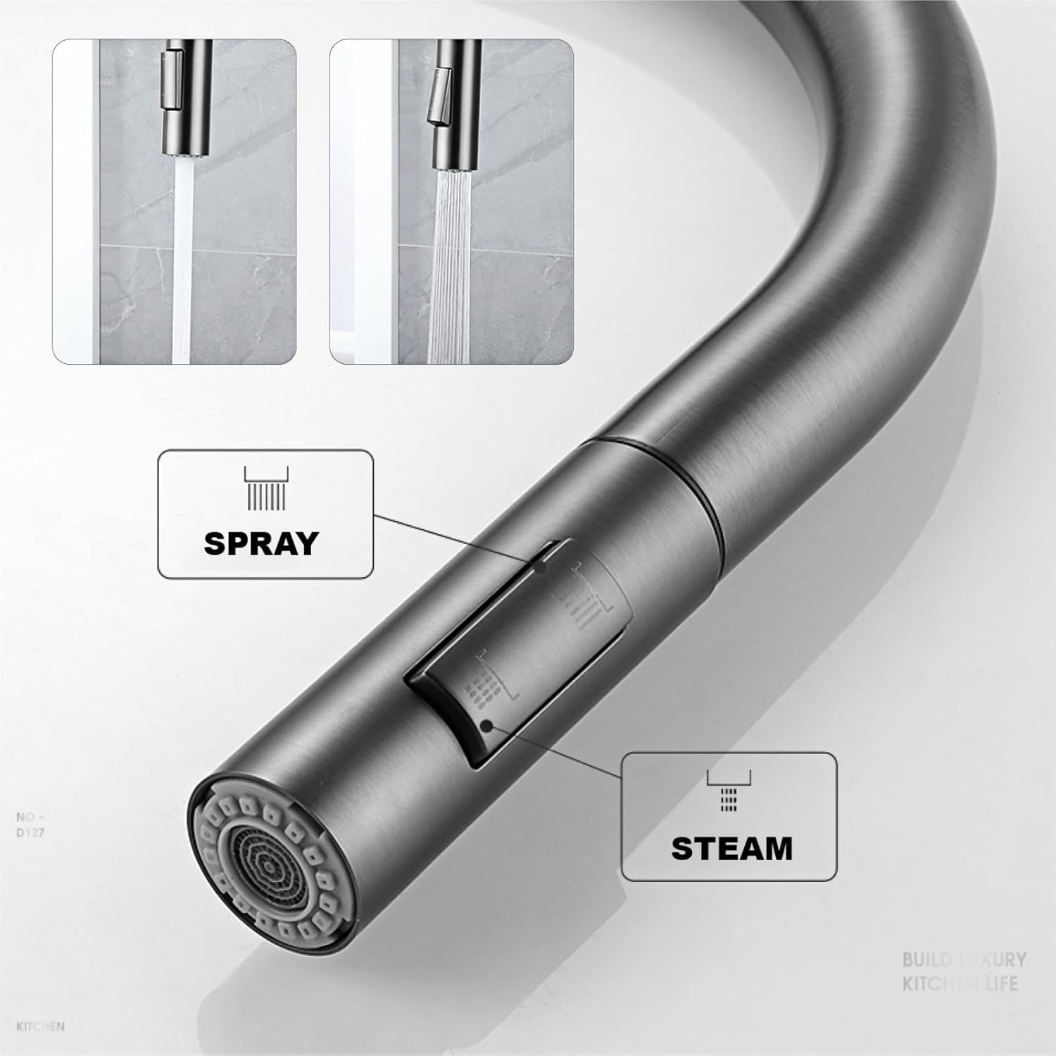 Modern Induction Brass Kitchen Faucet- Single Handle Flexible Control Cold and Hot Water 2 Function Sink Tap(Chrome)