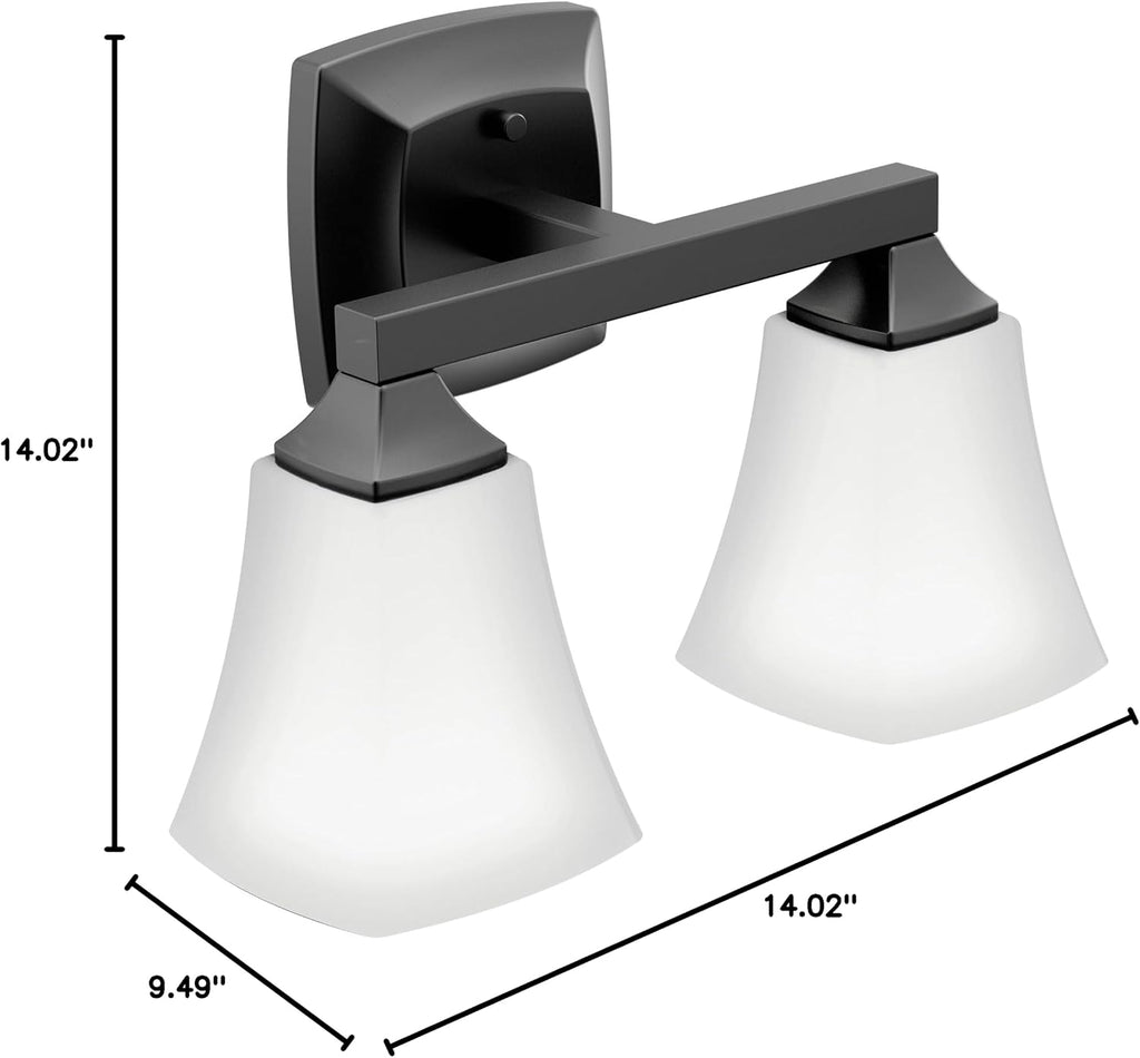 Moen Voss Matte Black 2-Light Dual-Mount Bath Bathroom Vanity Light Fixture with Frosted Glass, YB5162BL
