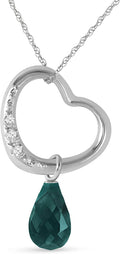 Galaxy Gold GG 14k Gold Open Heart with Genuine Diamond and Emerald Pendant Necklace