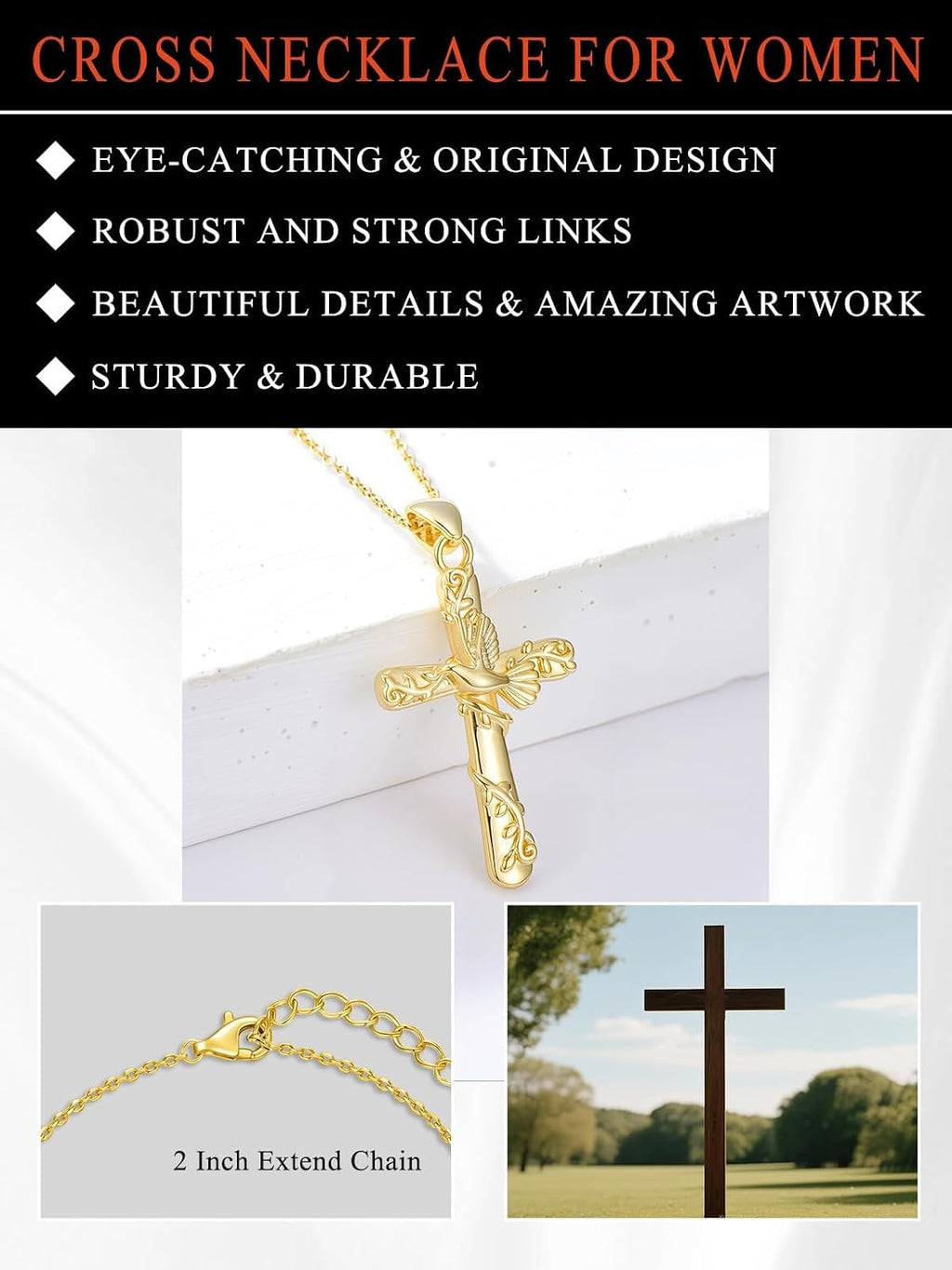 18K Gold Cross Pendant for Women Gold Cross Necklace 18K Gold Jewelry Religious Gift