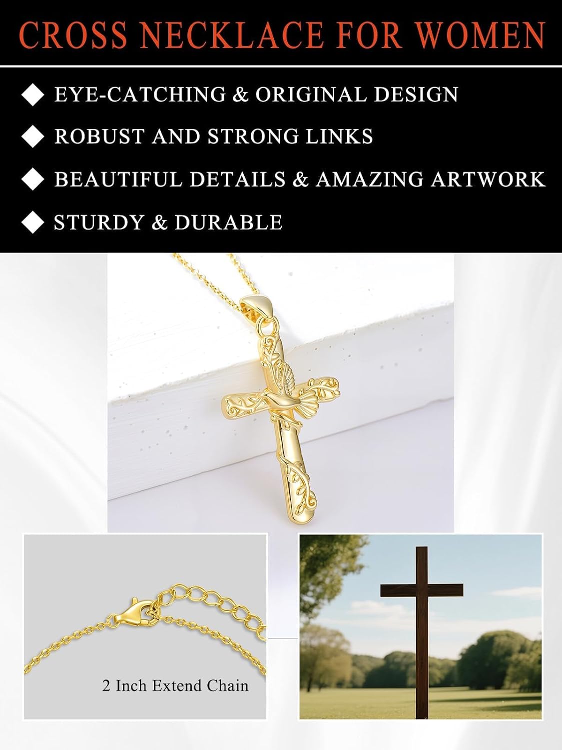 18K Gold Cross Pendant for Women Gold Cross Necklace 18K Gold Jewelry Religious Gift