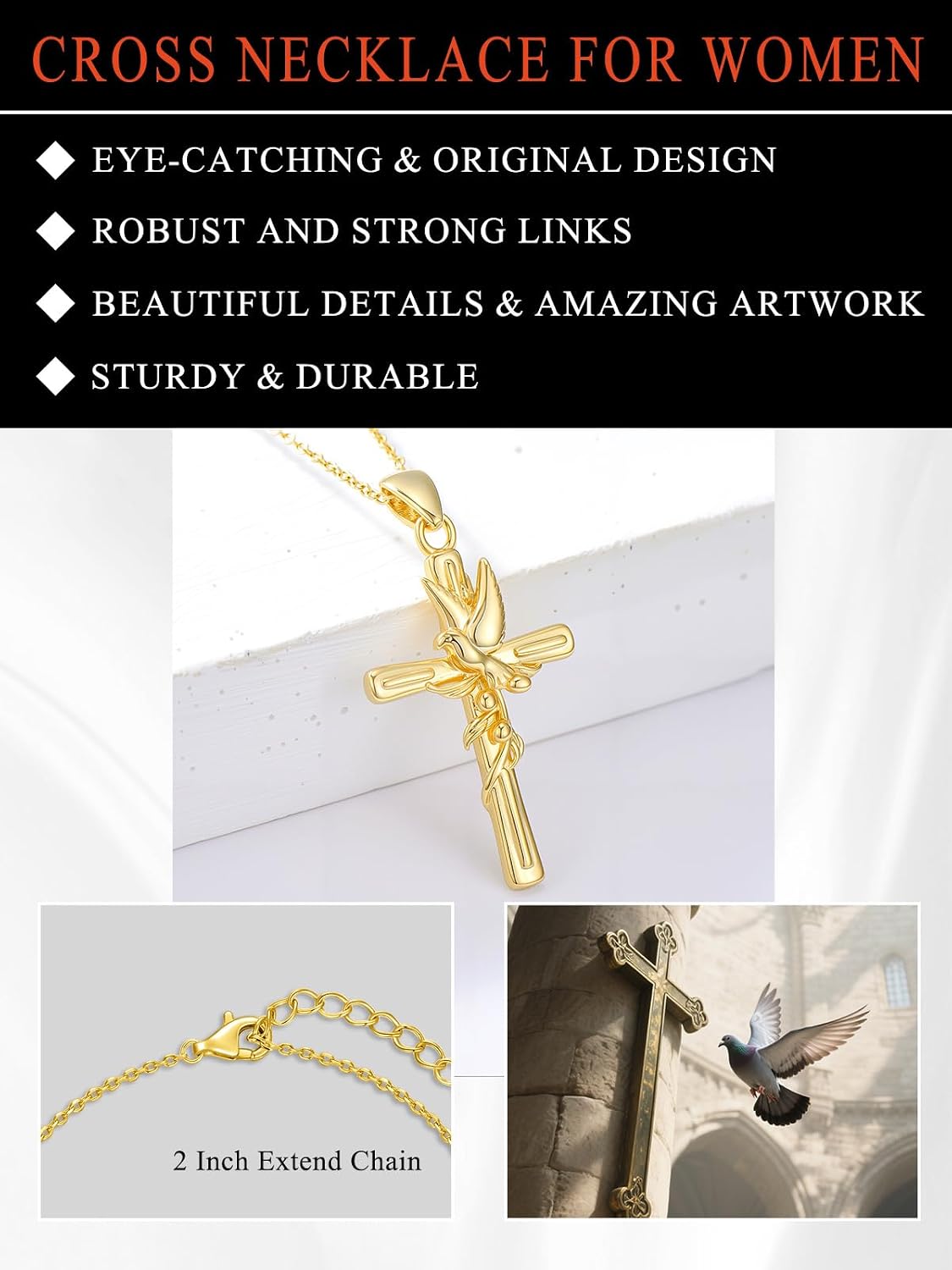 18K Gold Cross Pendant for Women Gold Cross Necklace 18K Gold Jewelry Religious Gift