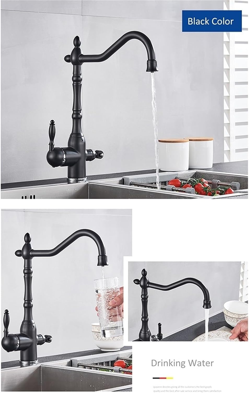 Antique Brass Filtered Kitchen Faucet Mixer Tap Hot Cold Water 360 Rotation Water Purification Water Crane Tap(Black Chrome)