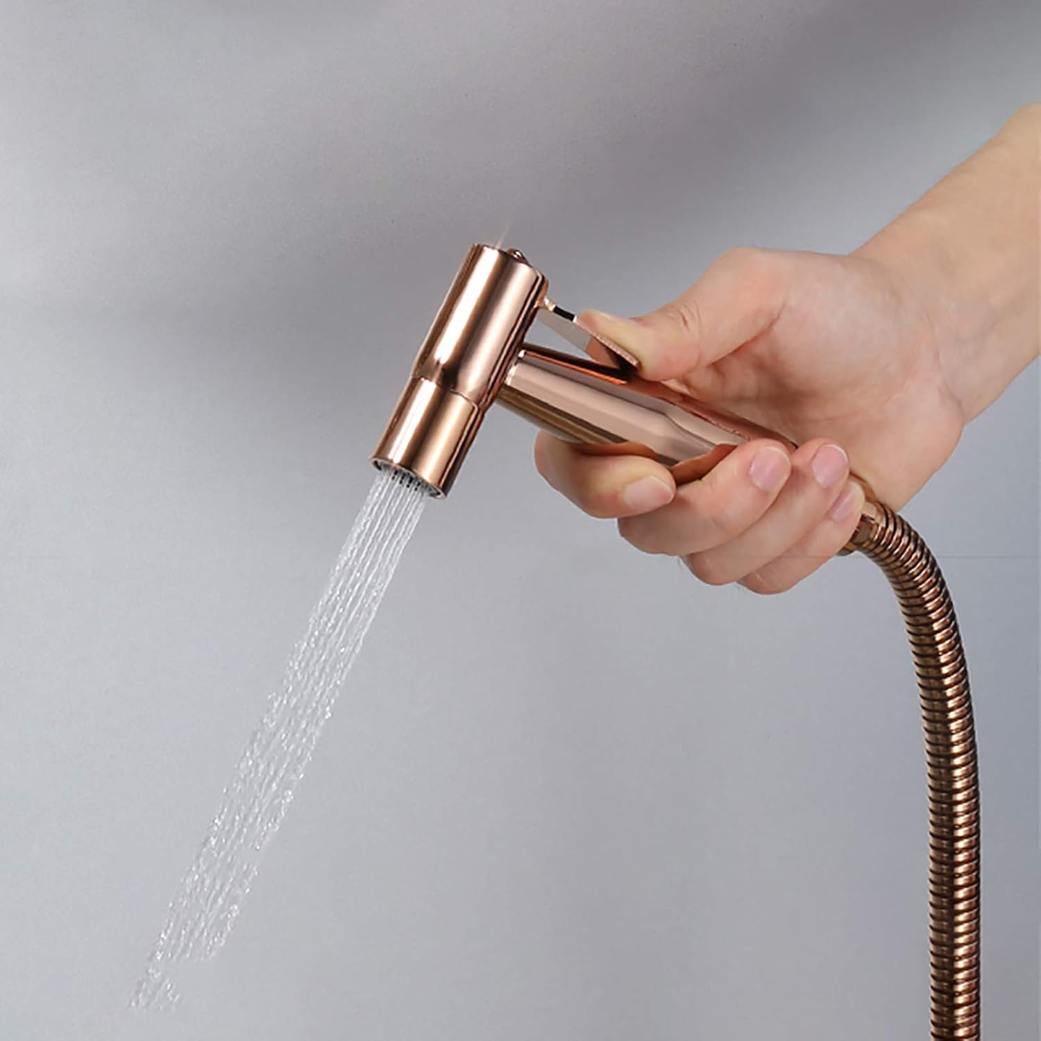 Rose Gold Handheld Bidet Sprayer for Toilet, Brass Bathroom Cloth Diaper Set with Cold and Hot Water, Wall Mounted Kit for Personal Hygiene