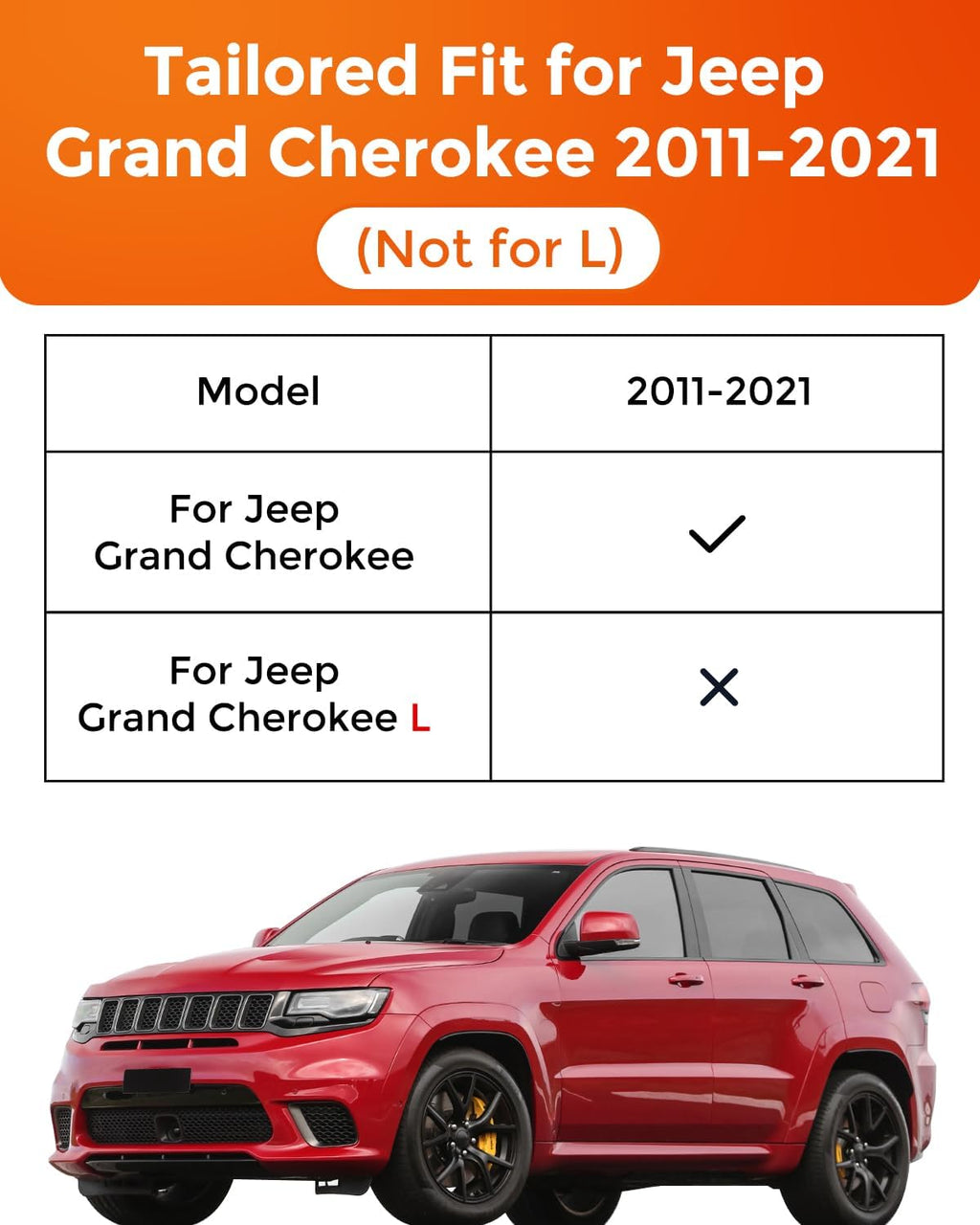 Floor Mats for Jeep Grand Cherokee: 2011-2021 (Not for L) Cargo Trunk Liner, Car Accessories All Weather Rubber Custom Fit for Grand Cherokee 2021 2020 2019 2018 2017 2016-2011 SUV 5-Seat Models Black