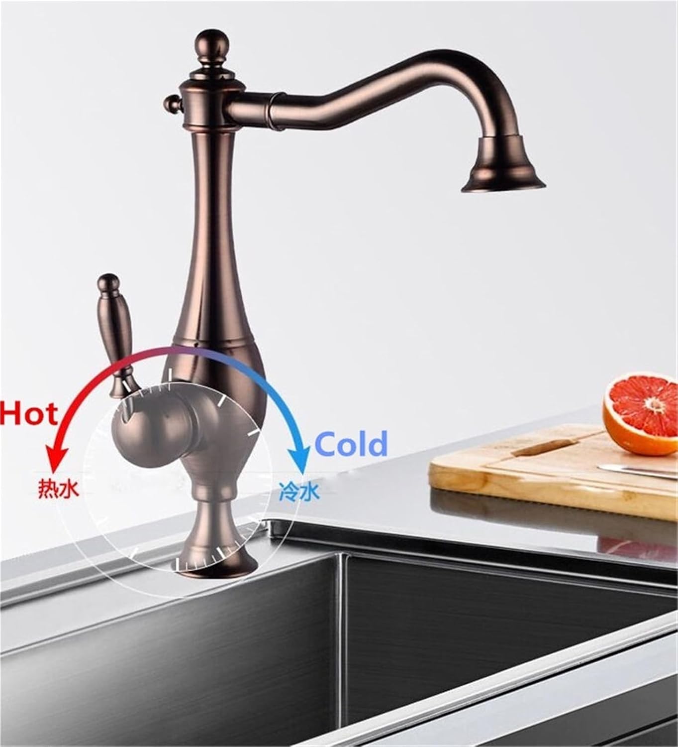 Kitchen Mixer Faucets Hot & Cold Solid Brass Sink Water Taps Single Handle Deck Mounted Crane Vessel(Gold)
