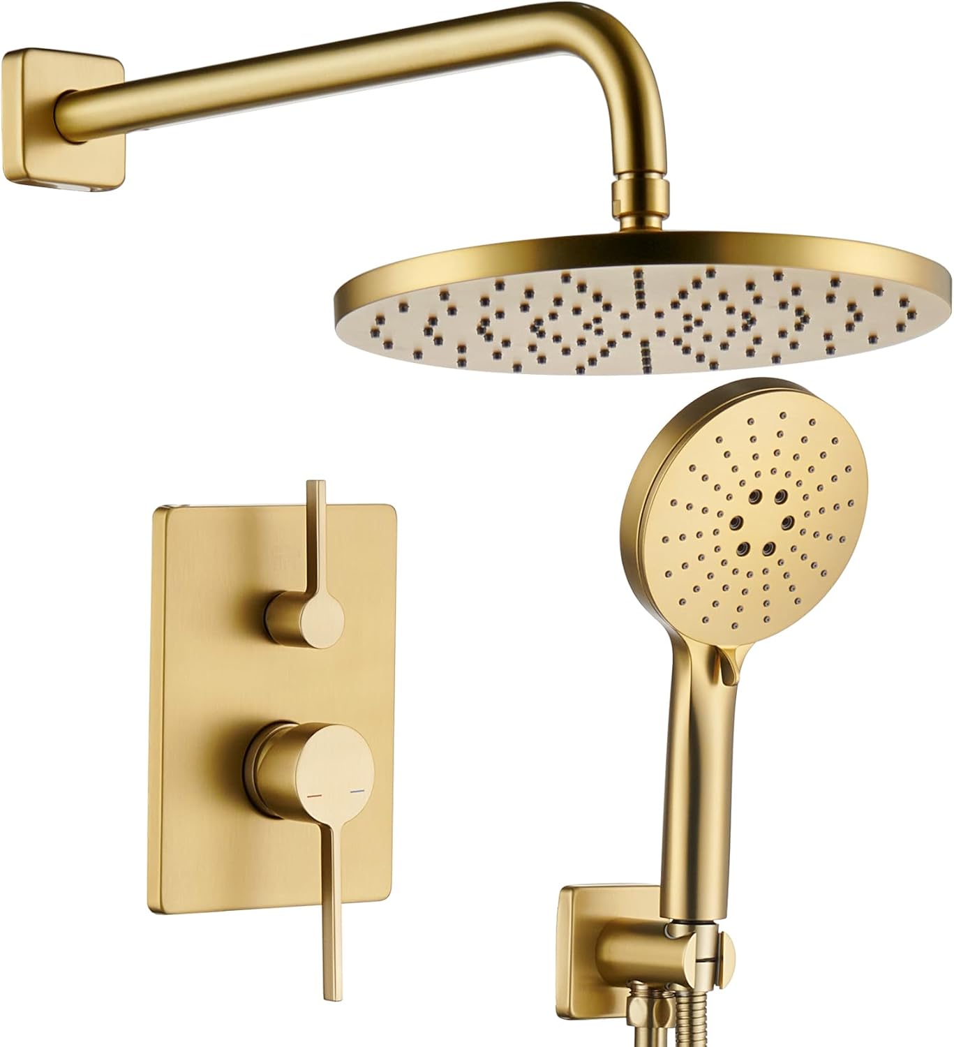Bathroom Shower Trim Kit with 10'' High Pressure Rain Shower Head, 3-Function Handheld Spray and Valve Included, Wall Mounted Gold Finish SF001GD-D10