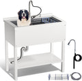 Stainless Steel Utility Sink,36' Laundry Freestanding Sink with Cold and Hot Water Faucet,Commercial Single Bowl Laundry Room Utility Sink for Kitchens, Garage, Bathrooms