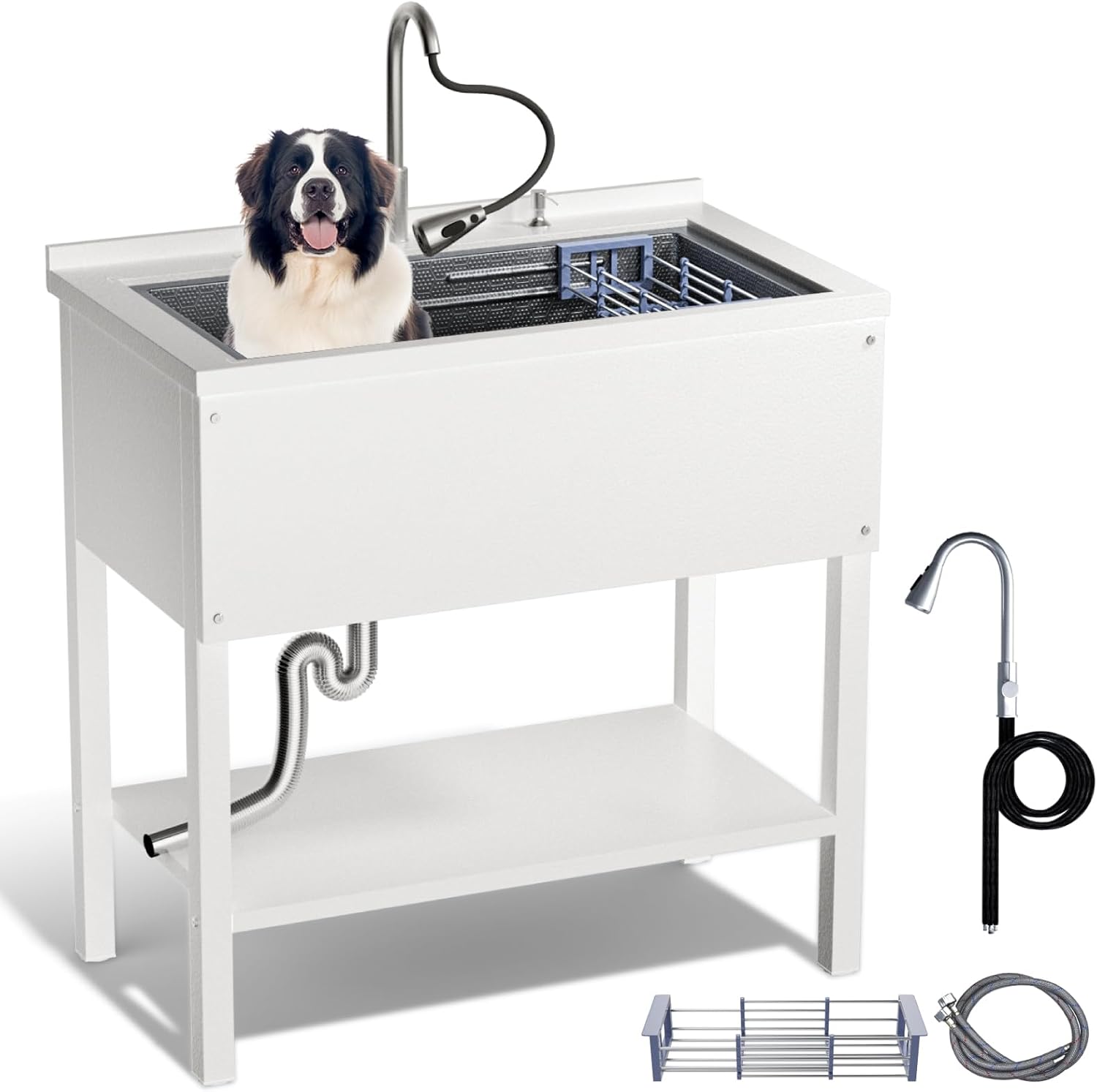 Stainless Steel Utility Sink,36' Laundry Freestanding Sink with Cold and Hot Water Faucet,Commercial Single Bowl Laundry Room Utility Sink for Kitchens, Garage, Bathrooms