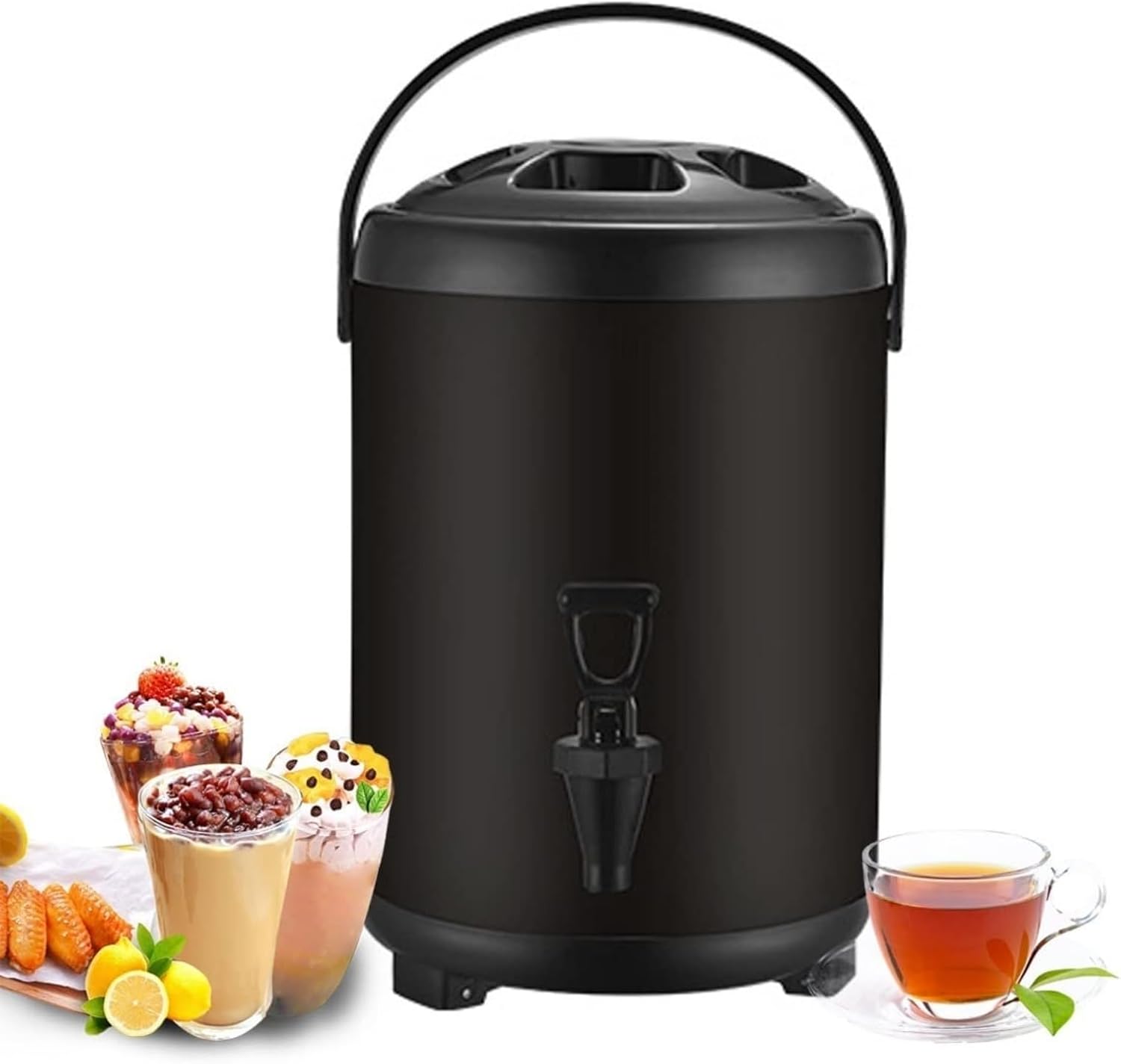 12L Stainless Steel Hot And Cold Water Dispenser Urn Boiler - Portable Large Capacity Sealing Teapot With Faucet For Catering, Office, Hotels, Party (Black 12L)