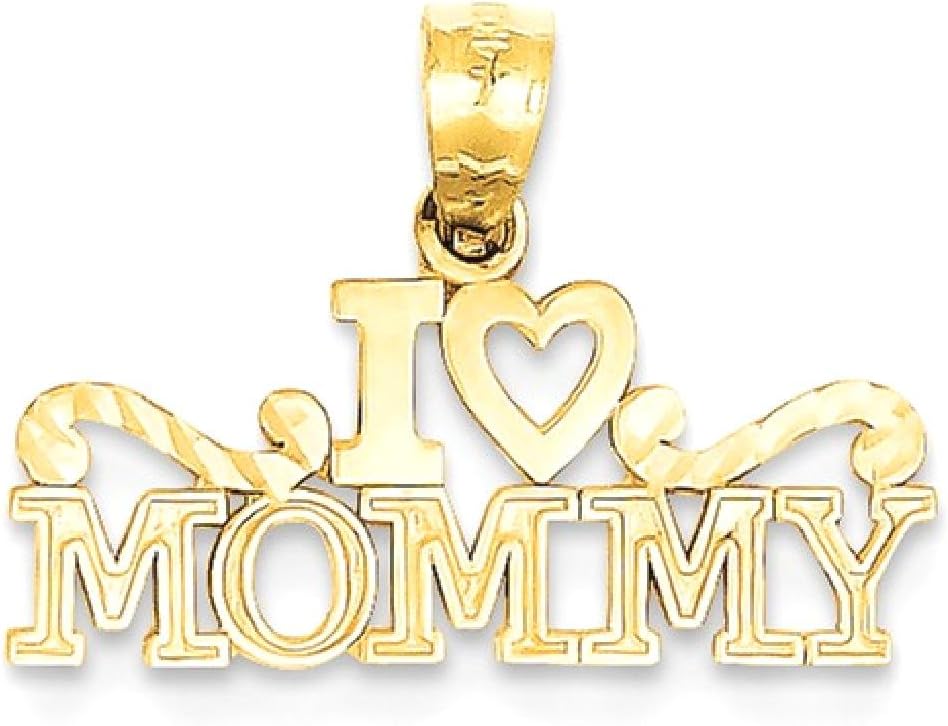 IceCarats 14K Solid Yellow Gold Small I Love Heart Mommy Pendant Necklace 15mm 5/8 inch Polished, Textured For Her