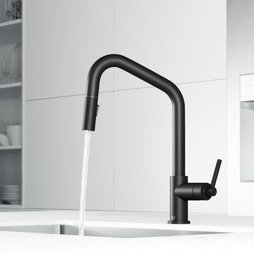 VIGO Utopia 15'' H Single Handle Pull-Down Sprayer Kitchen Bar Faucet in Matte Black-VG02038MB