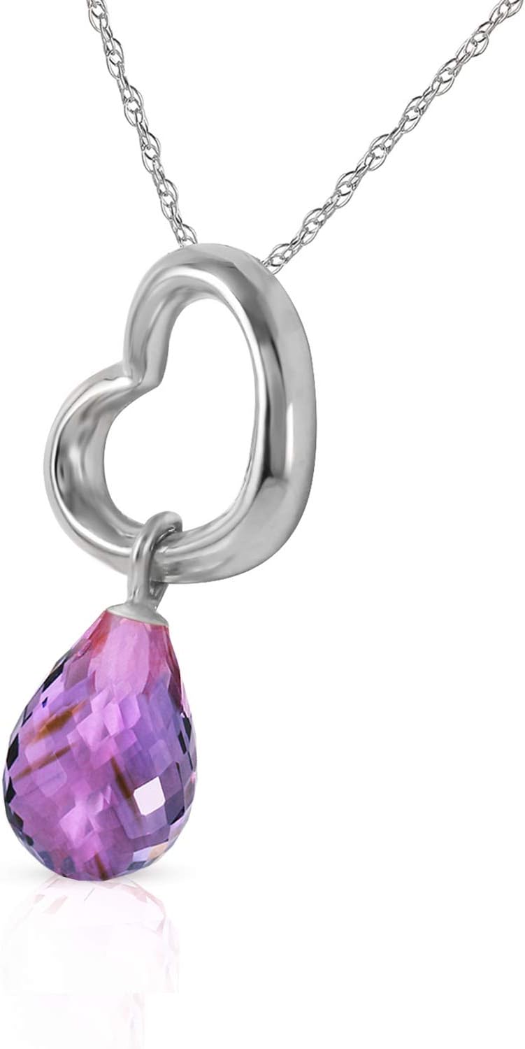Galaxy Gold GG 14K Gold Open Heart with Genuine Purple Amethyst Drop Pendant Necklace
