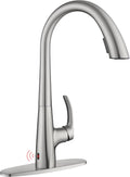 Touchless Pull Down Kitchen Sink Faucet, Brushed Nickel Activated Smart Motion Sensor Kitchen Faucet Single Handle, Stainless Steel Hands Free Faucet with Sprayer for Kitchen Sink