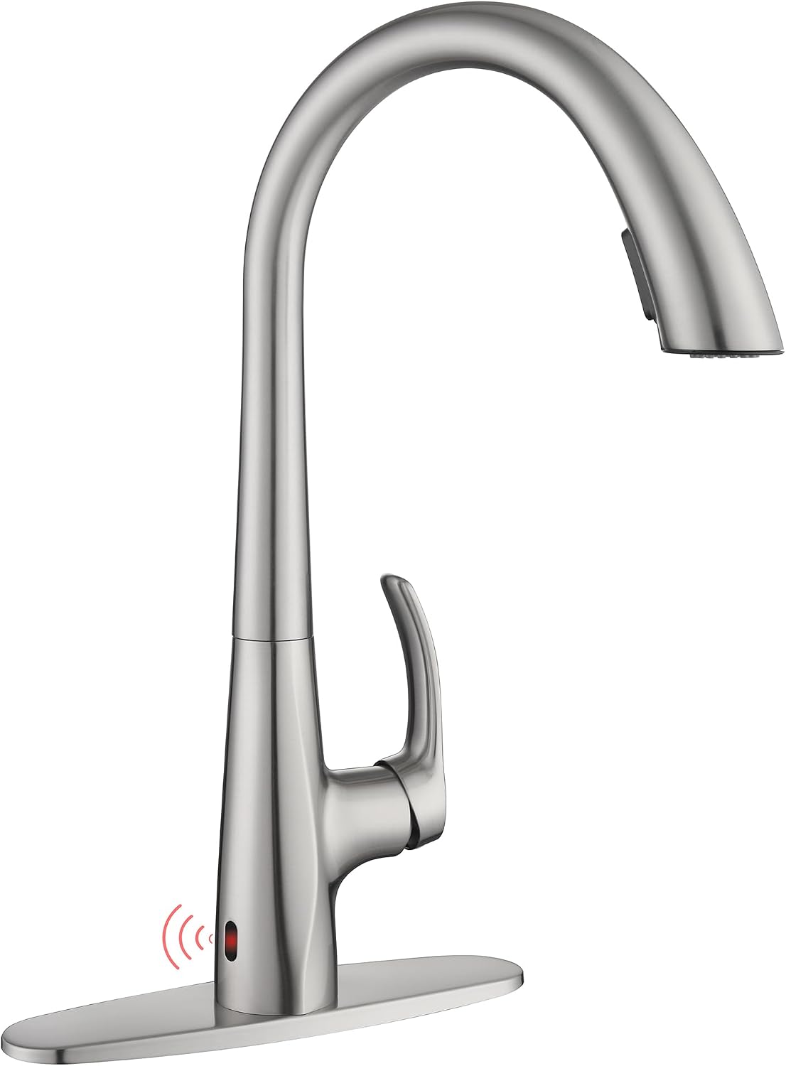 Touchless Pull Down Kitchen Sink Faucet, Brushed Nickel Activated Smart Motion Sensor Kitchen Faucet Single Handle, Stainless Steel Hands Free Faucet with Sprayer for Kitchen Sink