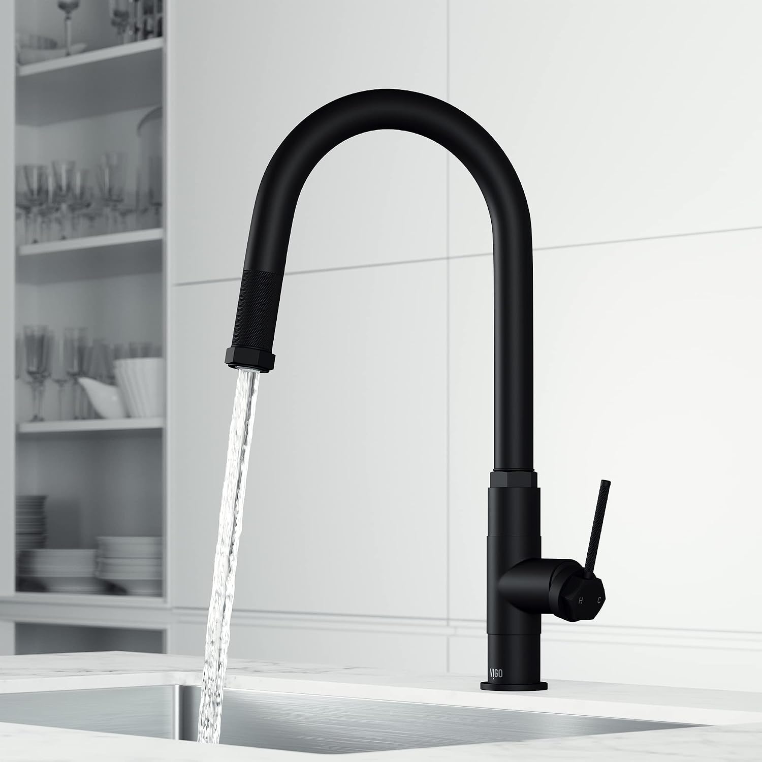 VIGO Hart Arched 18'' H Single Handle Pull-Down Spout Kitchen Faucet in Matte Black-VG02035MB